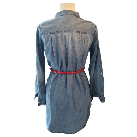 Earth Music and Ecology Denim Dress, Collared Long Sleeve - Picture 4 of 6